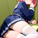 【エロ画像】ピンク髪ボブロリ体型×ニーソ・絶対領域_AI_アニメエロ画像