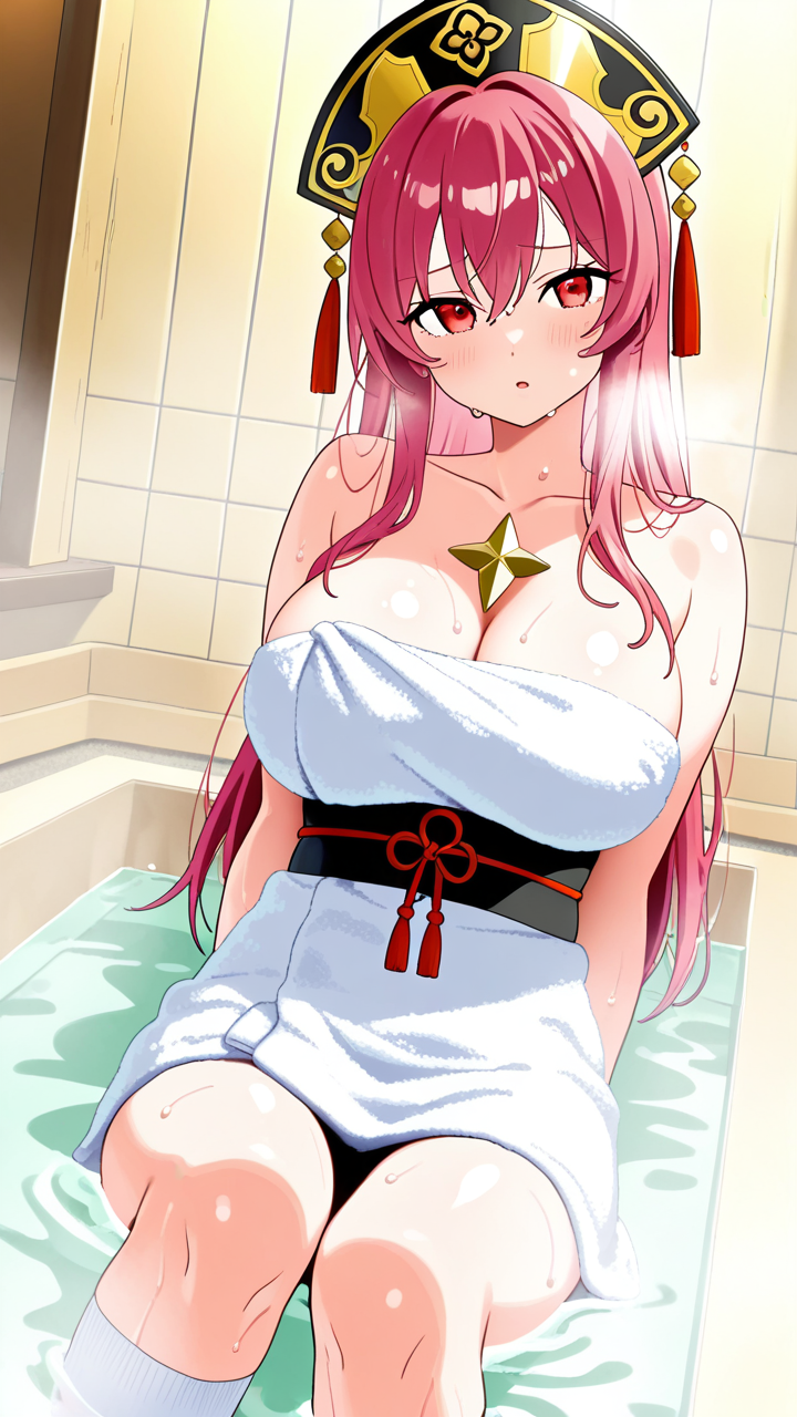 【エロ画像】マゼンタピンクサイドテール巨乳×お風呂・入浴_AI_アニメエロ画像