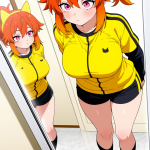 【エロ画像】オレンジポニーテールグラマラス×鏡越し_AI_アニメエロ画像